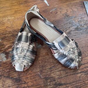 Woven Metallic Leather Women’s Huarache Flats - Bronze